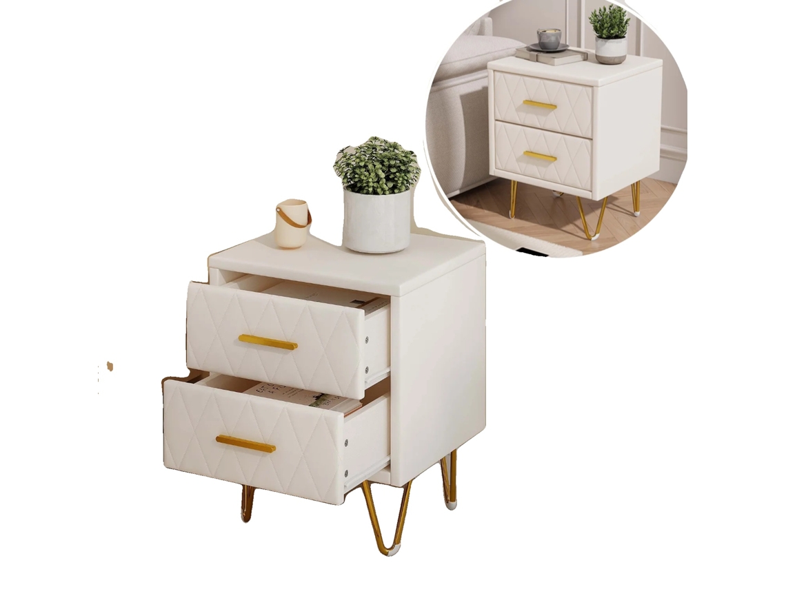 Criado-mudo, Duas Gavetas, Design Moderno Minimalista, 2pcs Bege 41x35.5x51cm