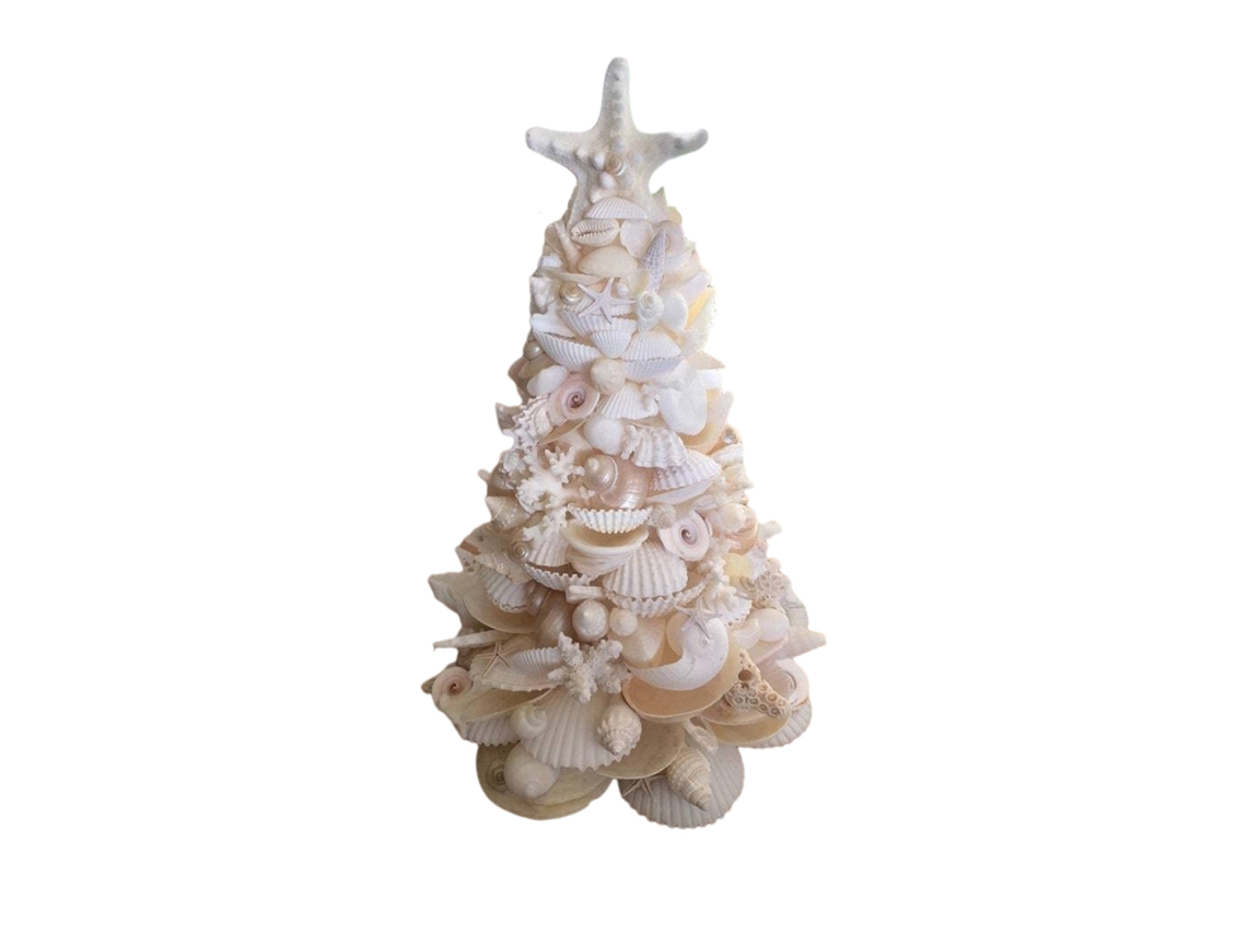 Árvore de Natal de Concha Marinha Resina Decorção de Natal Temática Oceano 15x6x6cm Branco | S/MARCA