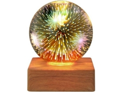 Luz noturna colorida com efeito de estrela de fogo de artifício LED, lâmpada de projetor USB, bola de vidro de cristal mágico, luz noturna (madeira)