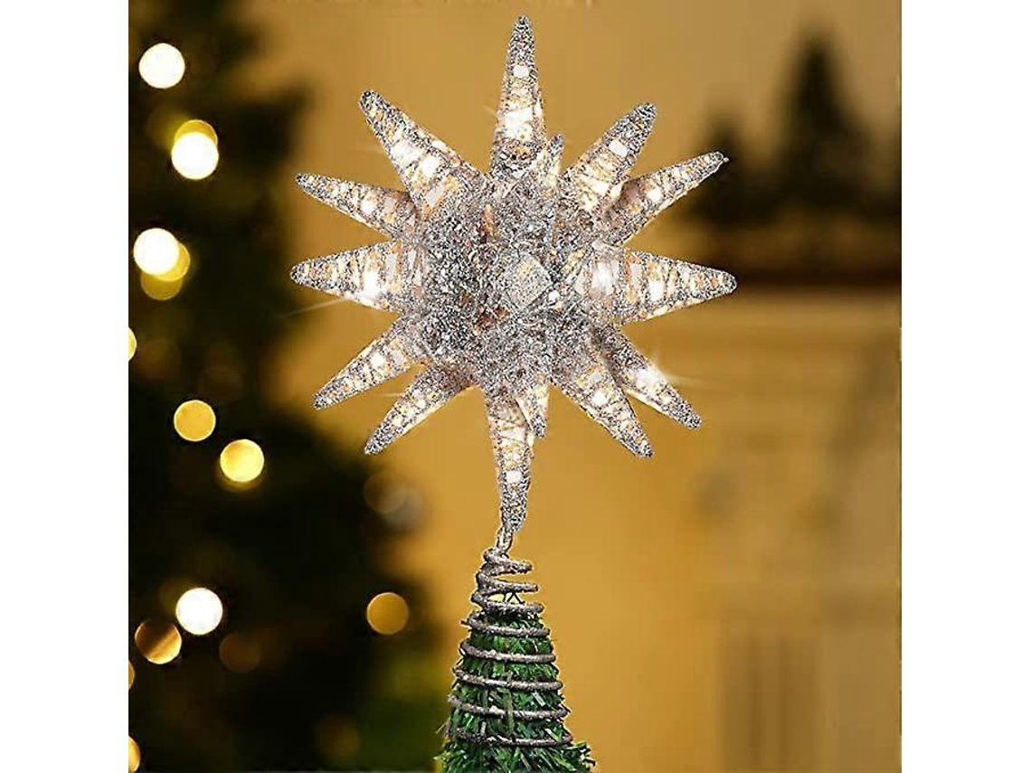 Topo De Árvore De Natal Kongque, Enfeite Geométrico 3d Com Glitter E Luz, Operado Por Bateria, Brilhante, Sazonal Olysi Shop