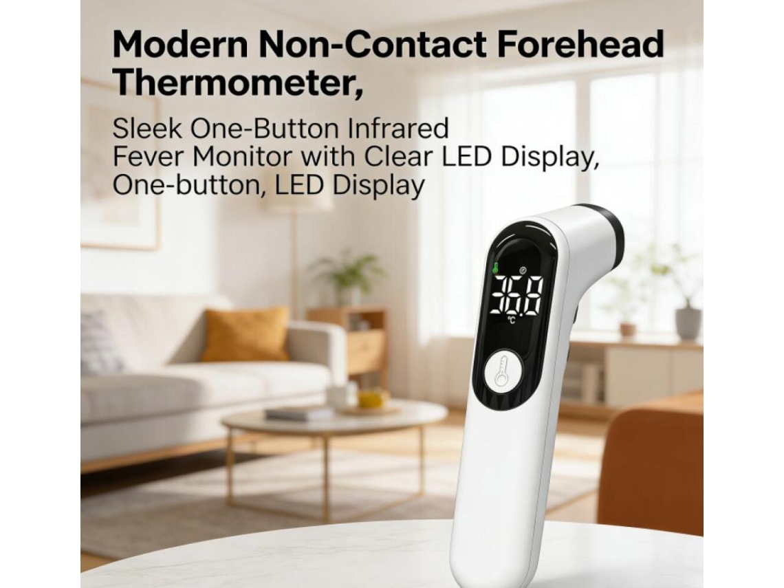 Termômetro Moderno Sem Contato, Compatível Com A Cabeça, Elegante Medidor De Febre Infravermelho Com Um Botão E Visor Led Nítido