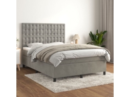 Vidaxl Cama Com Molas/colchão 140x190 Cm Veludo Cinzento-claro