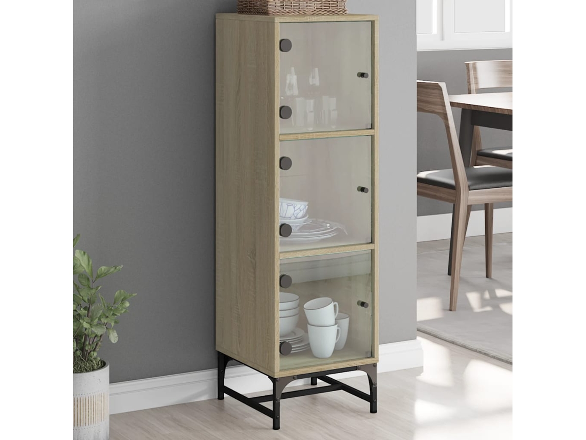 Vidaxl Aparador Alto C/ Portas De Vidro 35x37x120 Cm Carvalho Sonoma