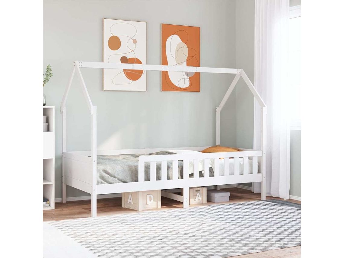 Vidaxl Cama Infantil Formato De Casa 90x200 Cm Pinho Maciço Branco