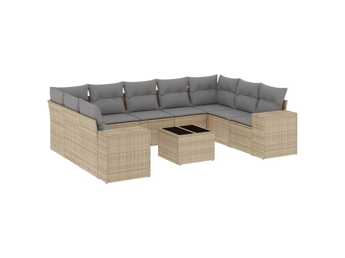 Conjunto de 10 Sofás para Jardim com Almofadões Vime Pe Bege MAISON EXCLUSIVE