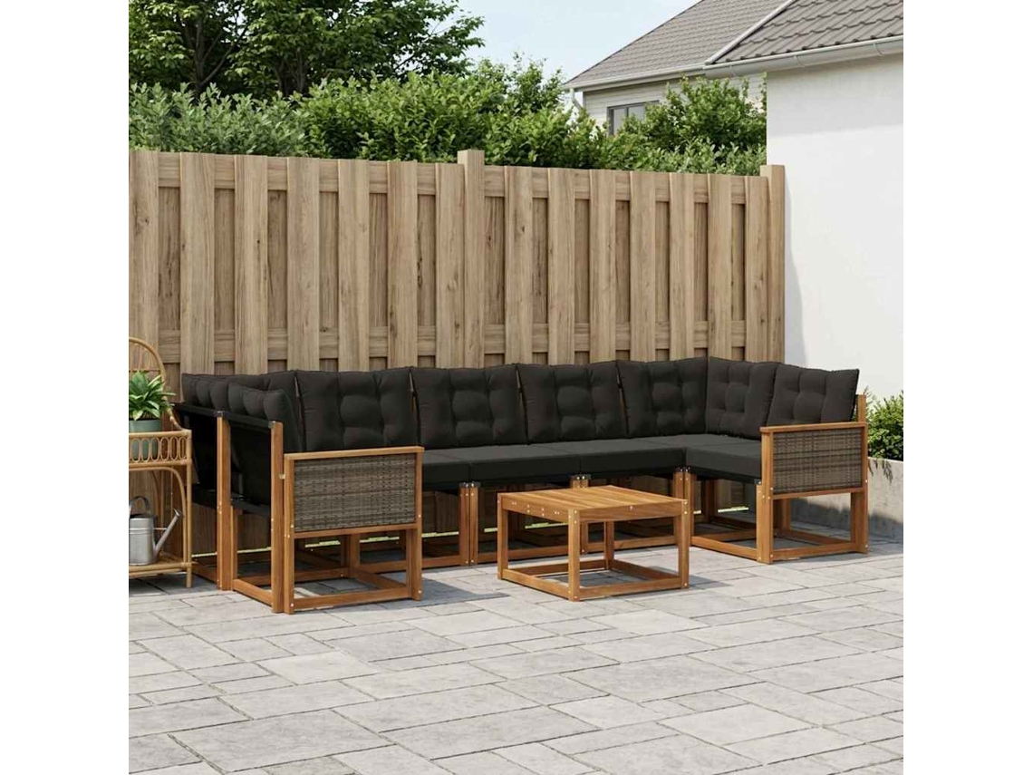Vidaxl Conjunto De Sofás Para Exterior 8 Unid. Natural E Preto