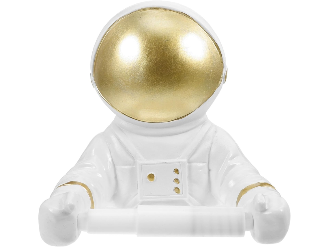 Suporte De Papel Higiênico Portátil Parede Toyandona, Design De Astronauta, Resina Dourada, Perfurações Para Banheiros