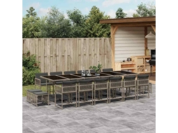 Vidaxl 17 Pcs Conj. De Jantar P/ Jardim C/ Almofadões Vime Pe Cinzento