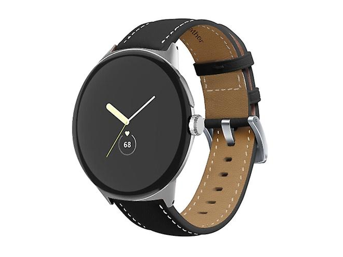 Bracelete de Smartwatch para Google Pixel Watch Pontiagudo Cauda Costura Pulseira de Relógio de Couro Genuíno Preto VENISYMLIS
