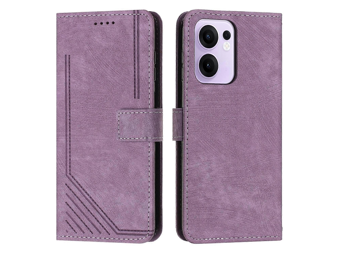 Capa De Couro Para Celular Com Padrão Listrado E Cordão Longo