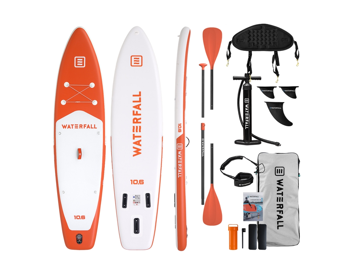 Prancha Stand Up Paddle WATERFALL 10.6 All in One Coral PRO (Inclui encosto para banco + adaptador pagaia em remo)