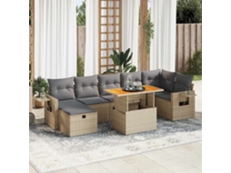 Vidaxl 5 Pcs Conj. Sofás P/ Jardim C/ Almofadões Vime Pe/acácia Bege