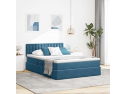 Vidaxl Cama Com Armazenamento Azul Escuro 140 X 200 Cm Veludo