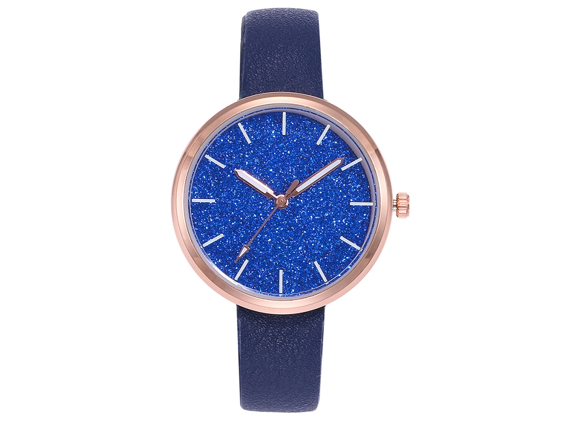 Relógio de Pulso Feminino Vansvar de Quartzo com Pulseira de Couro Pu Estilo Casual Azul