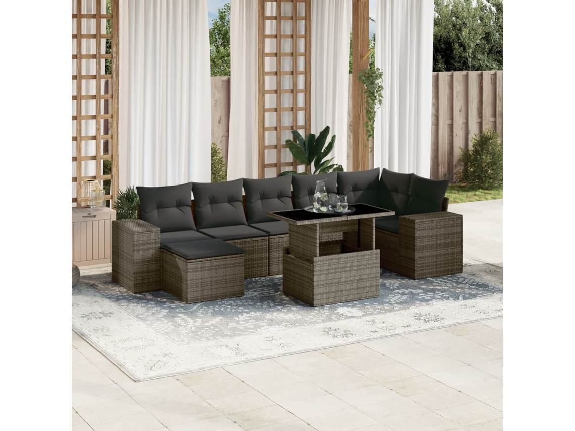Vidaxl 8 Pcs Conjunto Sofás De Jardim C/ Almofadões Vime Pe Cinzento