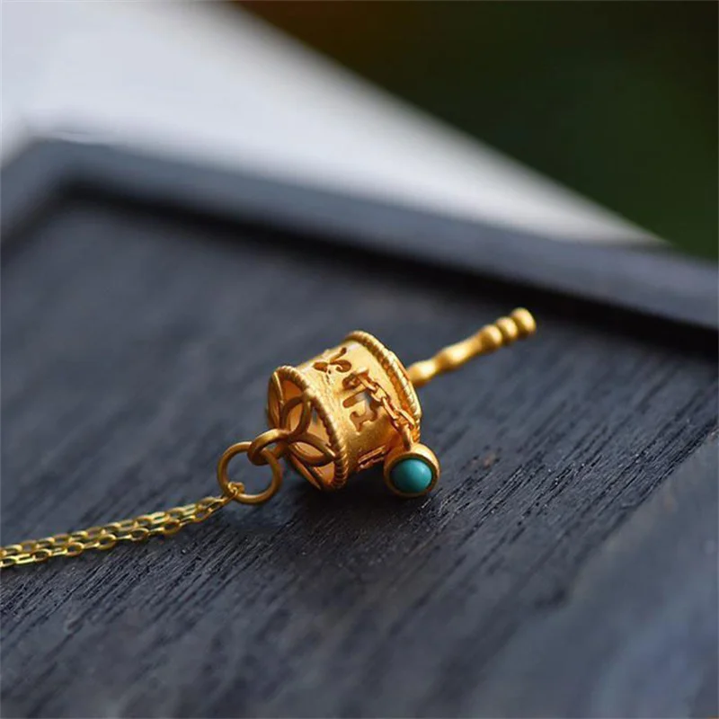 Colar com Pingente de Roda de Oração em Estilo Tibetano, Colar Vintage com Mantra Budista de Seis Sílabas MDUG