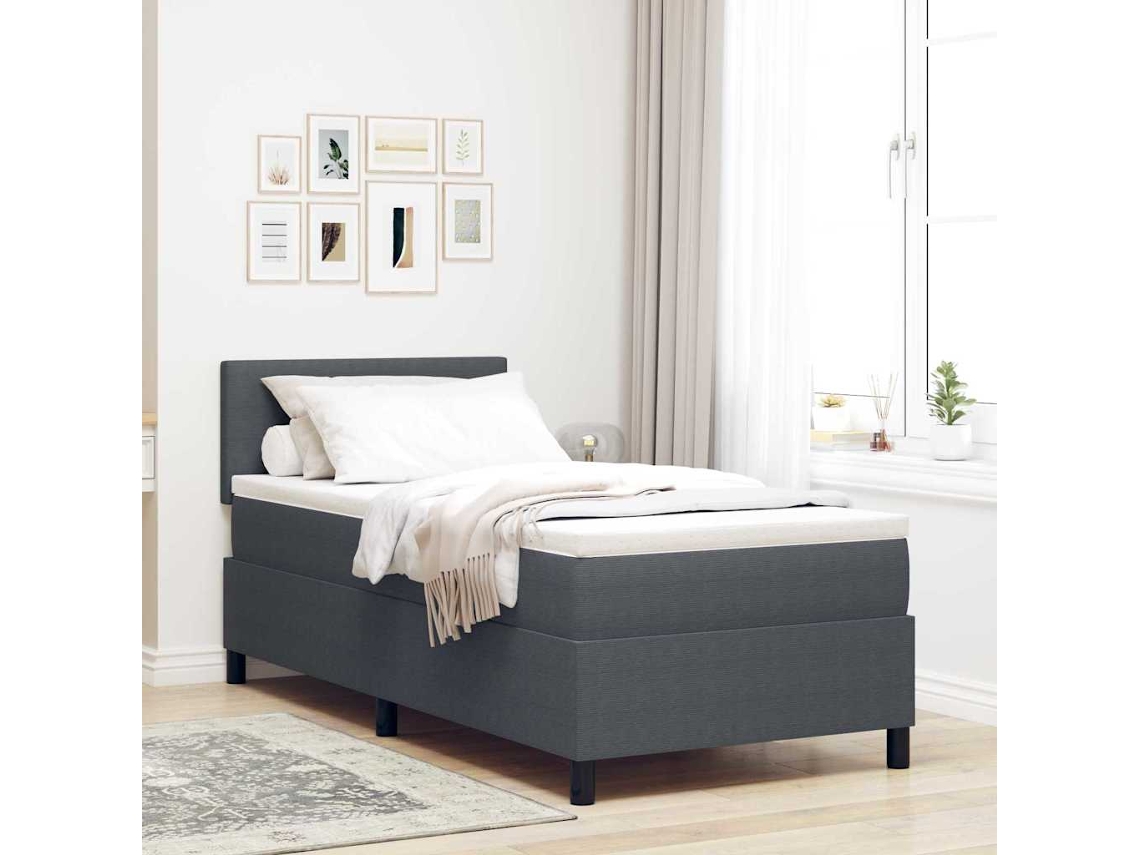 Vidaxl Cama Box Spring Led Cinza Escuro e Branco 90 X 200 Cm