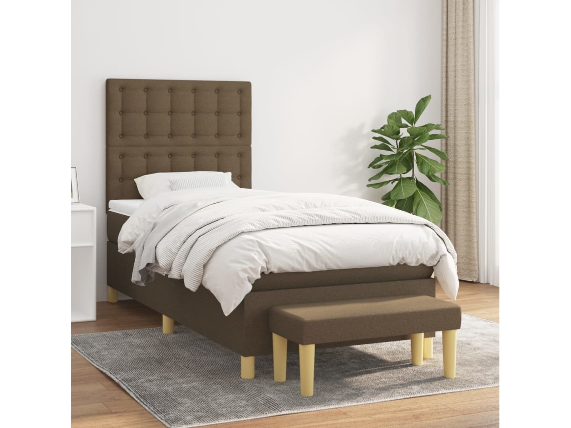 Cama Com Molas/colchão 100x200 Cm Tecido Castanho-escuro
