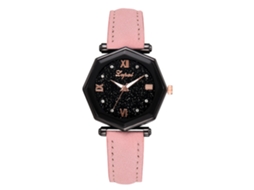 Relógio Feminino de Quartzo com Pulseira de Couro Pu e Strass Rosa