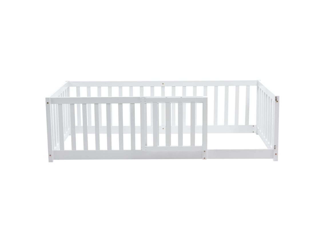 Cama Infantil Barreira Segurança Mobrio Madeira Maciça Branco (90x200x60)