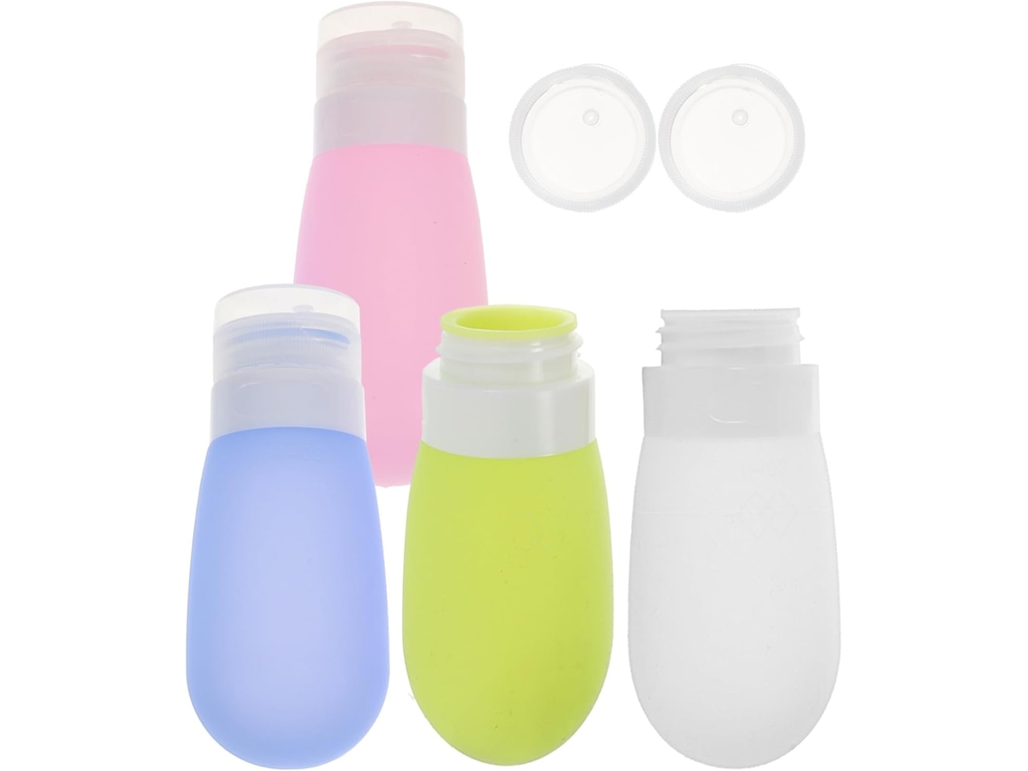 Conjunto De 4 Frascos De Silicone Macio De 80ml Para Shampoo E Loção.