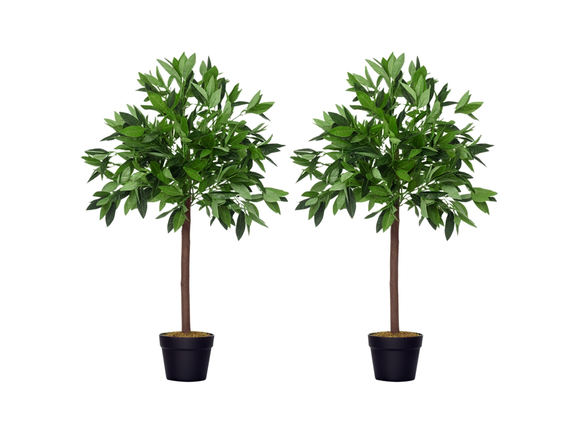 Conjunto De 2 Loureiros Artificiais, 90 Cm, Plantas Artificiais Em Vasos De Cimento, Plantas De Plástico Para Uso Interno E Externo, Verdes. Btforus