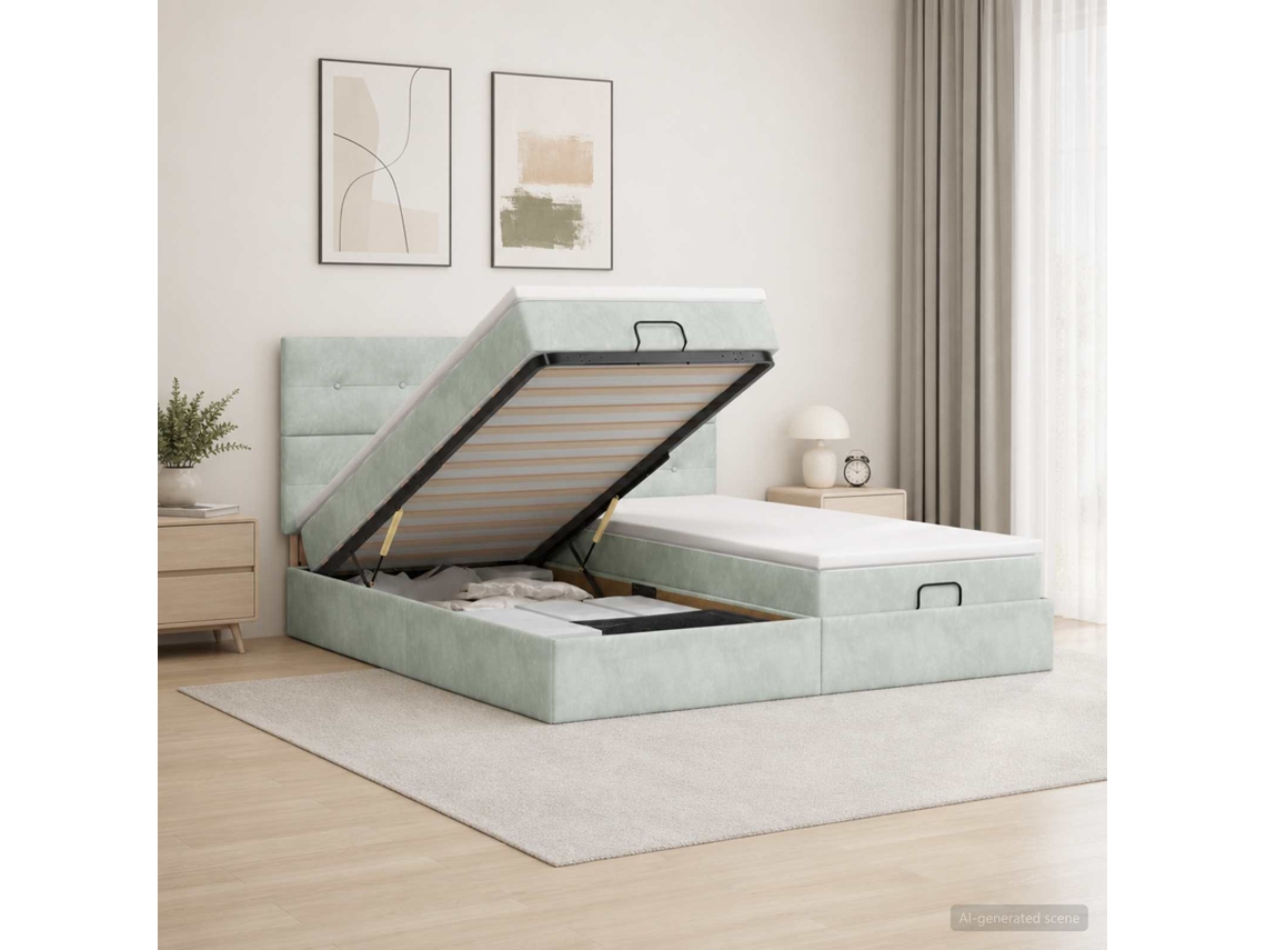 Vidaxl Cama Ottoman Com Colchão 2 Unid. Cinzento-claro Veludo