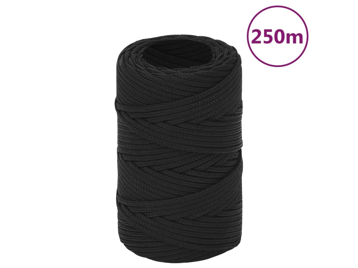Vidaxl Corda De Barco 2 Mm 250 M Polipropileno Preto Completo