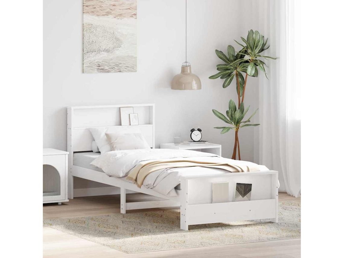 Vidaxl Estrutura da Cama Branco 90 X 200 Cm Madeira Processada