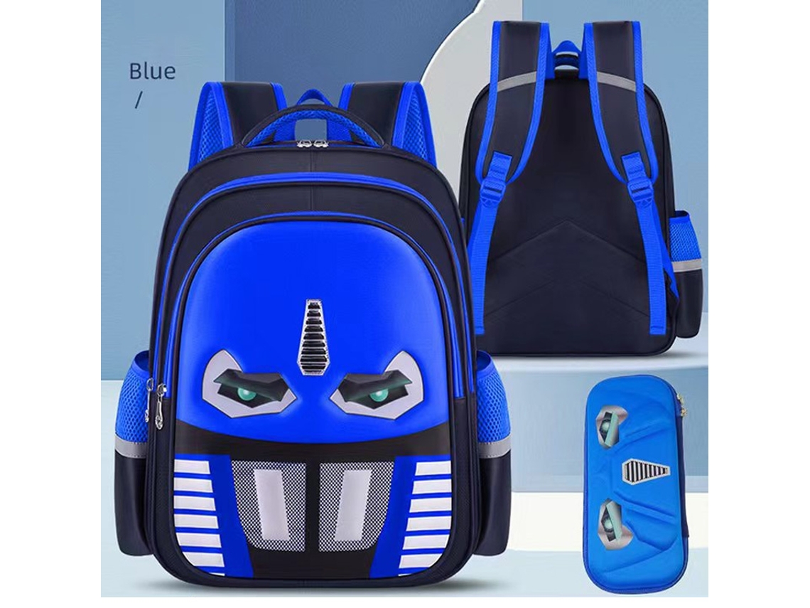 Mochila Infantil De Robô Cartoon Com Estojo, Faixa Refletiva E Proteção Para A Coluna Tamanho S Azul Claro
