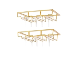 Suporte Para Taças De Vinho Em Ferro Dourado Para Armazenamento Sob Gabinete, Acesso Fácil E Seguro, 30x22.5cm, 2 Unidades