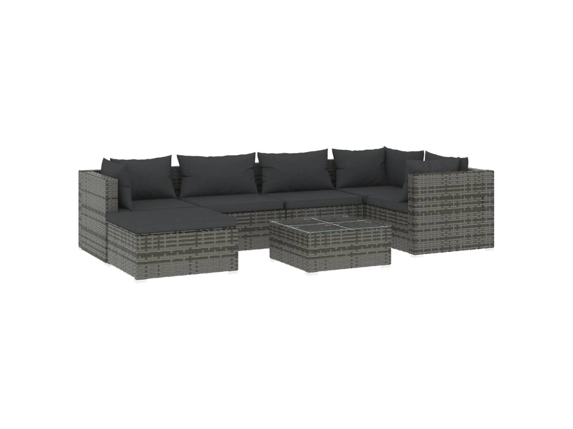 Maison Exclusive - 7 Pcs Conjunto Lounge De Jardim C/ Almofadões Vime Pe Cinzento