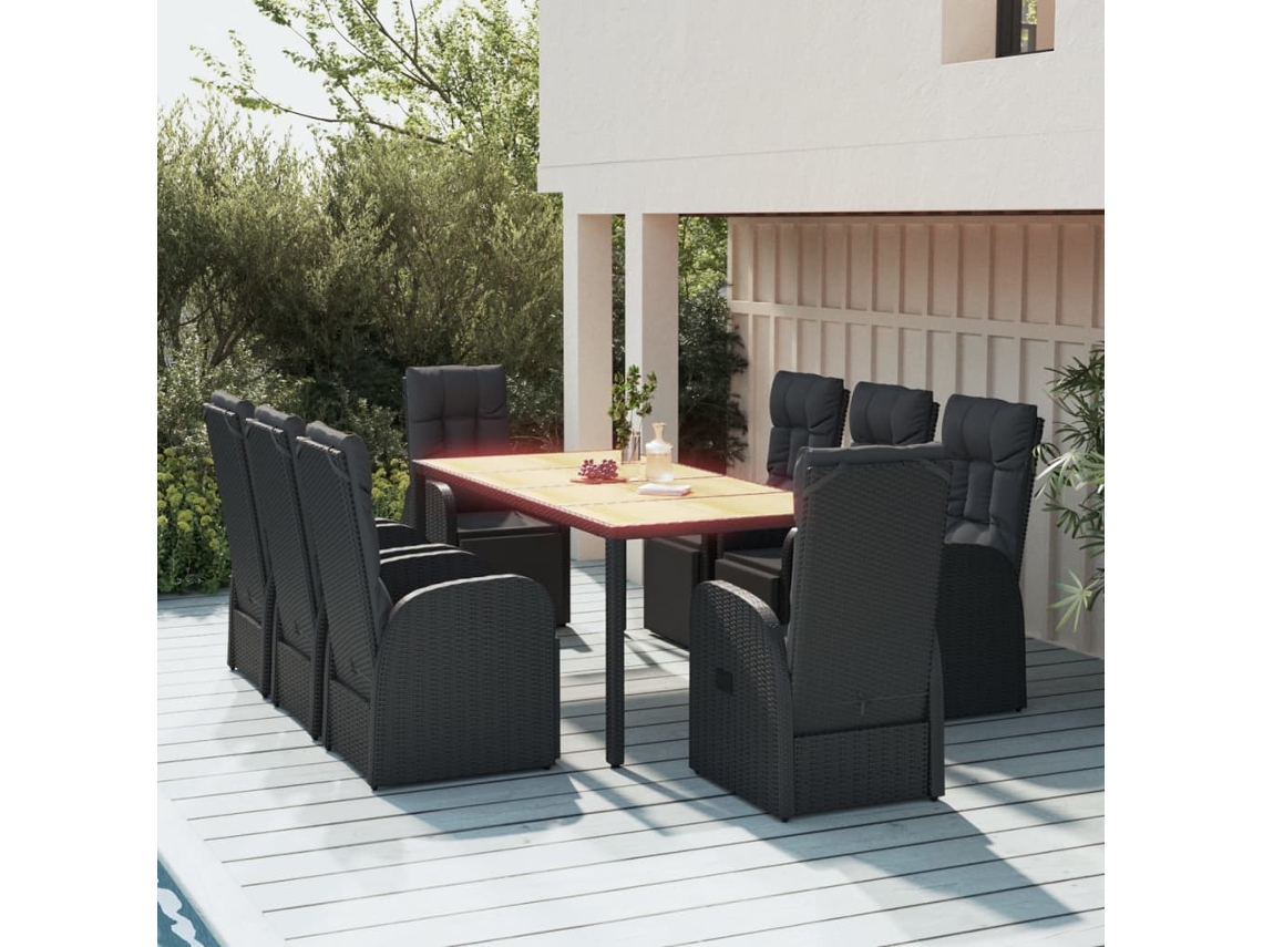 Vidaxl 9 Pcs Conjunto De Jantar P/ Jardim Vime Pe/acácia Maciça Preto