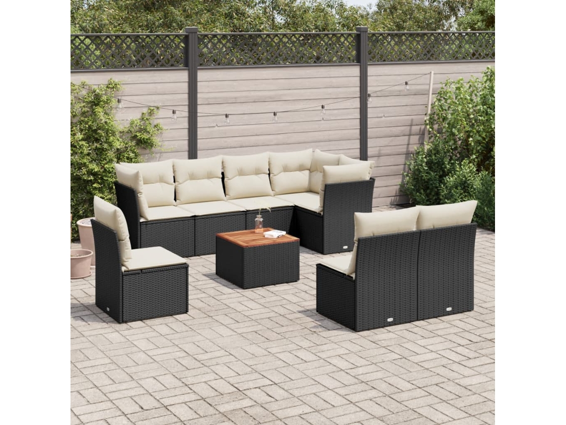 Vidaxl 9 Pcs Conjunto De Sofás P/ Jardim C/ Almofadões Vime Pe Preto