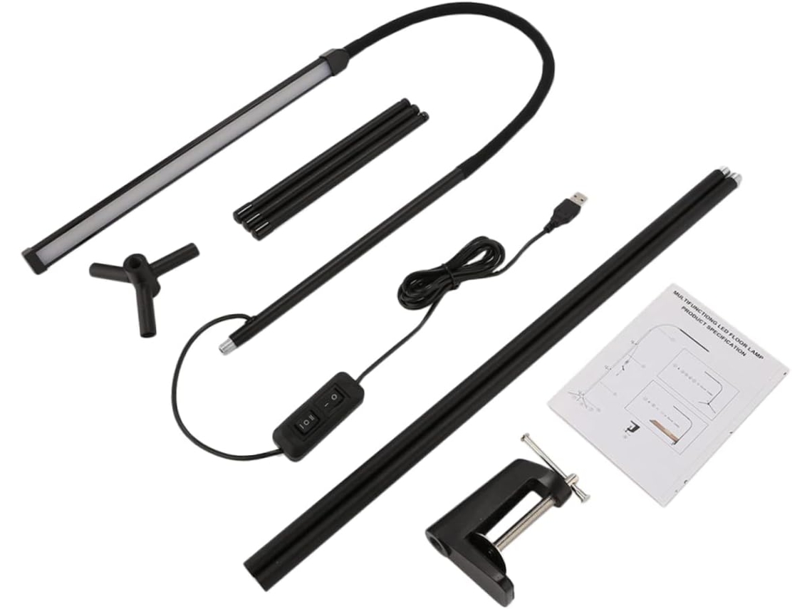 1 Conjunto De Luminária De Chão Led Com Braço Flexível E Dimerizável, Com Presilha Para Mesa.