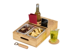 Bandeja De Sofá Em Bambu Com 2 Tigelas, Porta-copos E Suporte Para Celular