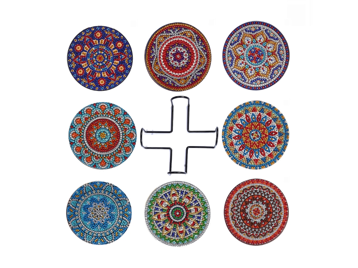 Kit de Pintura Diamante AQUAFORGE com porta copos suporte modelo mandala com contas de cristal