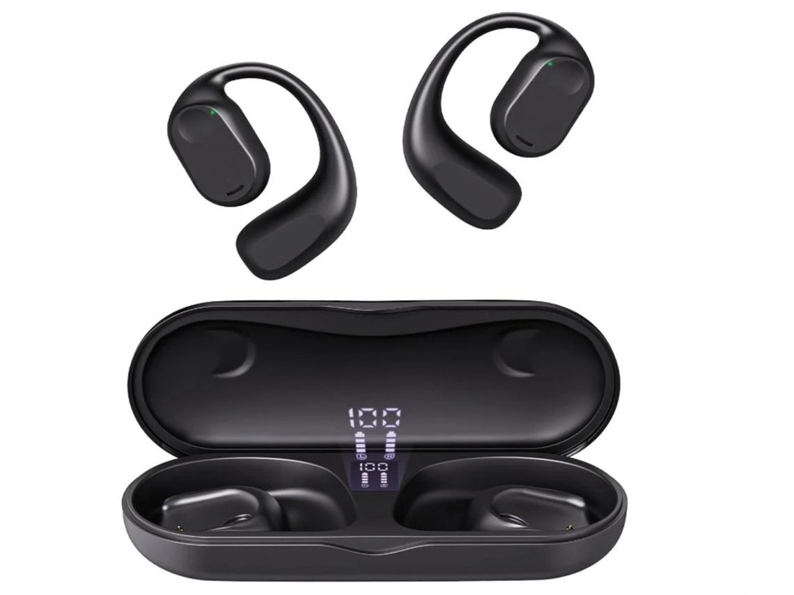 Auriculares Abertos Sem Display Digital Carregamento Horas Bluetooth Preto