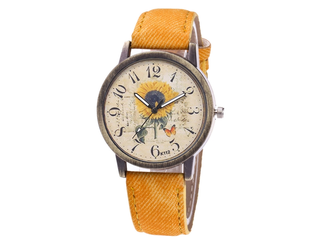 Reloj De Pulsera De Cuarzo Con Correa De Jean Girasol Unisex Zhoulianfa Amarillo