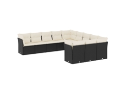 Conjunto 11 sofás de jardim c/ almofadões VIDAXL vime PE preto