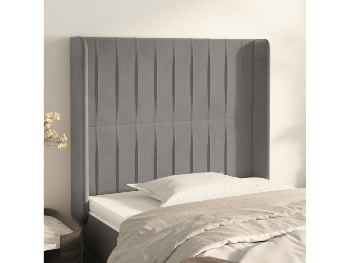 Vidaxl Cabeceira Cama C/ Abas Veludo 103x16x118/128 cm Cinzento-claro