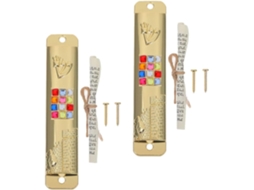 Conjunto 2 Mezuzás Decorativas Metal Pergaminho Kosher Decorações Judaicas Artesanais Molduras Portas Internas GOKOCO