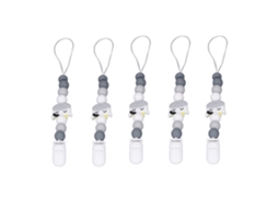 Mali 5pcs Corrente de Chupeta para Bebê Silicone Grau Alimentar Macio Anti queda Cinza
