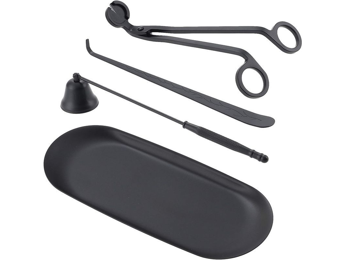 Kit de Acessórios para Velas de Aço Inoxidável: Cortador, Extintor, Colher e Prato de Armazenamento (preto, 4pcs)