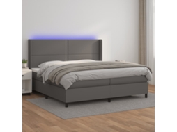 Vidaxl Cama Box Spring C/ Colchão/led 200x200cm Couro Artificial Cinza