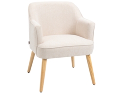 Poltrona Estilo Nórdico Estofada Em Linho Com Pés De Madeira Para Dormitório Escritório Estúdio 64,5x65x79,5 Cm Creme