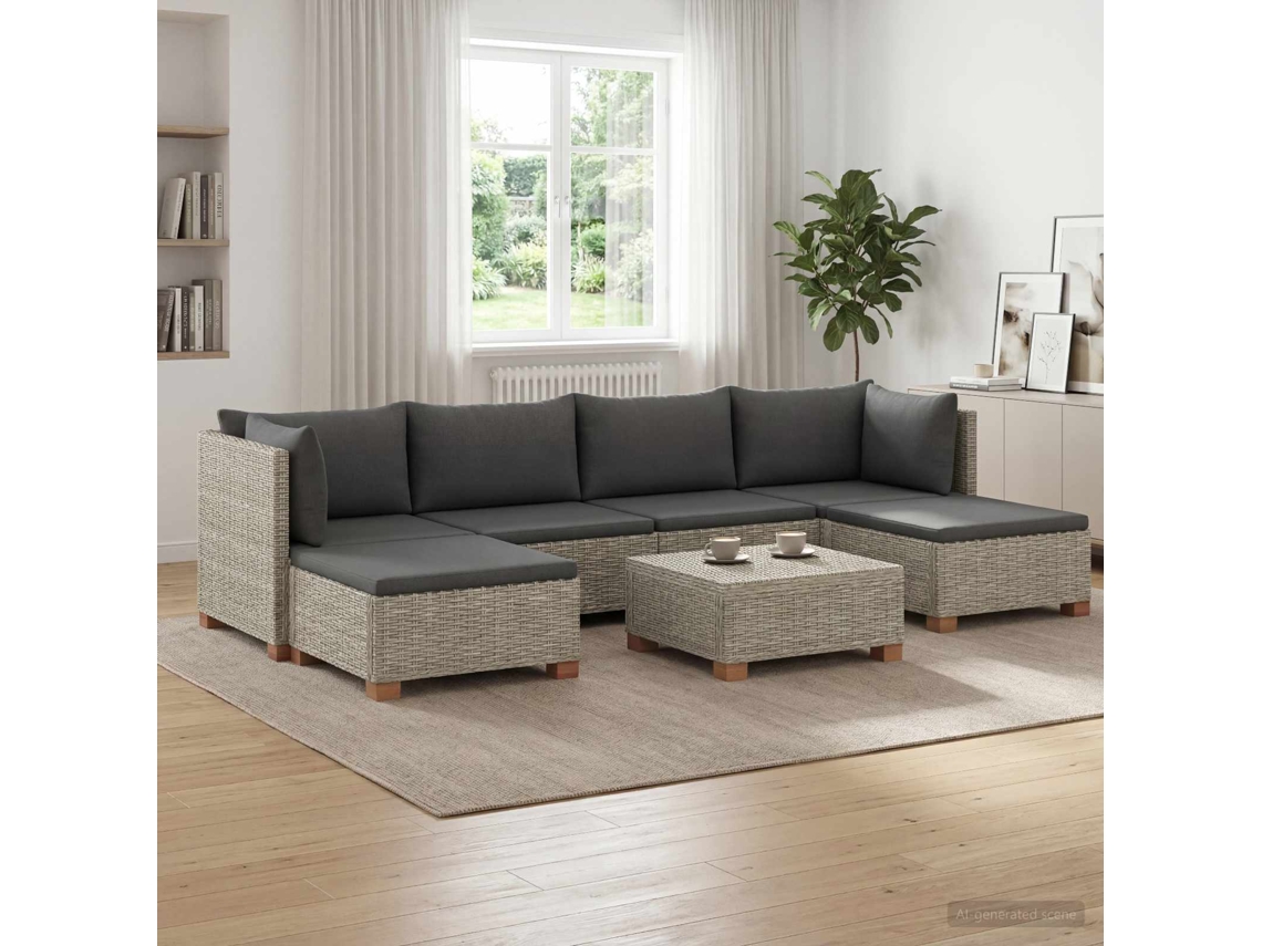 Vidaxl 7 Unid. Conjunto De Lounge Em Rattan Com Almofadas Gendt