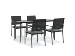 Vidaxl 5 Pcs Conjunto de Jantar P/ Jardim com Almofadões Vime Pe e Aço