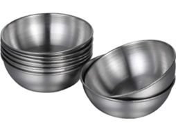 4 Pratos Minis Redondos de Aço Inoxidável para Molhos, Condimentos e Aperitivos em Ouro Hogar Plata 8 Piezas