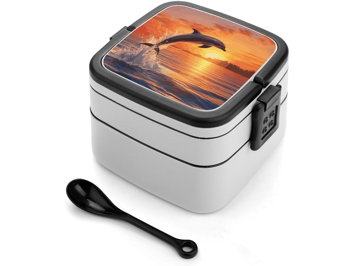 Sunset Dolphin Marmita Bento Retangular, Empilhável, À Prova De Vazamentos, Moderna E Minimalista, Com Duas Camadas